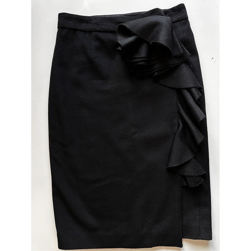 Lela Rose Black Wool-Cashmere Ruffle Pencil luxury Midi‎ Skirt/Quite luxury